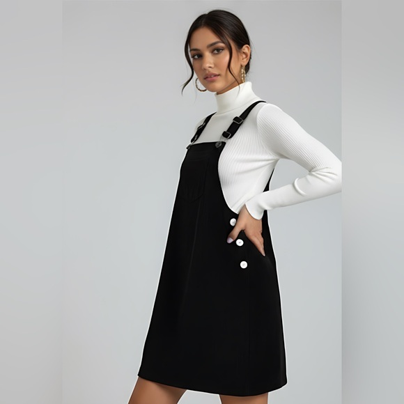 Black Corduroy Front Pocket Overall Dress - Picture 2 of 6